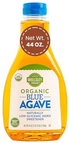 Wellsley Farms Organic Blue Agave Syrup | USDA Certified, Kosher, Low Glycemic Agave Sweetener | Liquid Sugar Substitute for Baking, Beverages, and Toppings | Sustainably Sourced Sweetener | 44 oz