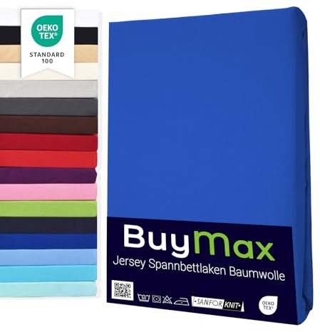 Buymax® Spannbettlaken 100x200cm Baumwolle 100% Spannbetttuch Bettlaken Jersey, Matratzenhöhe bis 25 cm, Farbe Dunkelblau