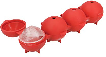 Colourworks Sphere Ice Cube Moulds, Makes 4 Giant Slow Melting Balls, Gift Boxed, LFGB Grade Silicone, Red, 21.5 x 7 x 4cm