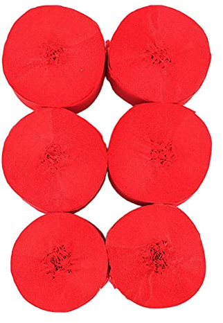 ANCLLO 6 rotoli di carta crespa da 4,5 cm x 25 m, strisce per appendere decorazioni per feste di compleanno, matrimoni e festival (Rosso)