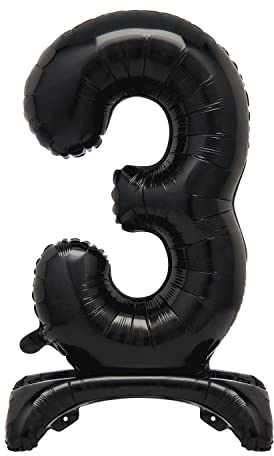 Unique Black Standing Number 3 Foil Balloon 30, Packaged