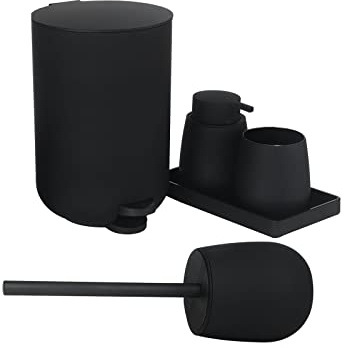 SM SunniMix 5-teiliges Badezimmer-Dekor-Set, Mülltonnen-Toilettenbürste für Arbeitsplatte, Schwarz