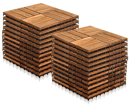 Vigevee Caillebotis Exterieur Lot de 22 Dalles en Bois de d'acacia 2 m² 30x30 cm Carrelage Exterieur Terrasse Caillebotis Bois pour Patio,Balcon, Jardin, Balcon