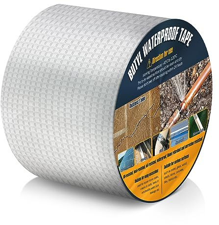 Spesh Butyl Flashing Tape, 100mm(W) x5m(L) Roof Felt Adhesive Waterproof Repair Tape Outdoor Use for Repairing Roof, Swimming Pools, PVC Pipes