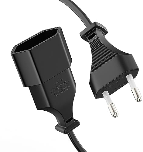 ETEC Euro Cable de alimentación, de extensión, Conector Euro Recto a Enchufe Euro, de alimentación para electrodomésticos, 2,00 m, Negro