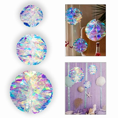 ZYOOO 3 Stück Wabenbälle Funkeln Irisierend Neon Hängend Party Deko Eiskristalle für Geburtstagsdeko,Hochzeitsdekoration，Bride to Be Deko, Frozen Motto Party Deko,Set 1 Farben à 15cm,20cm,25cm