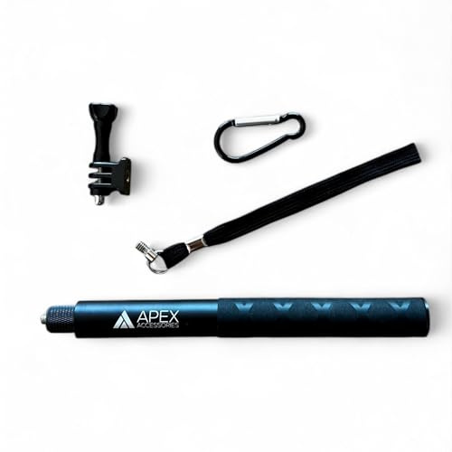 Apex Accessories Osynlig selfiepinne, utdragbar upp till 117 cm, 1 styck, actionkamera, aluminium selfiestång stång, handhållen, monostativ, stolpe, teleskopstång