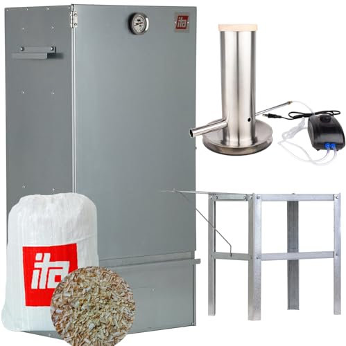 ITA Fumoir 7005 - Kit fumoir avec générateur de fumée - Table - Armoire avec thermomètre - Acier inoxydable - Qualité UE - Directement du fabricant - 81 cm avec 3 étages