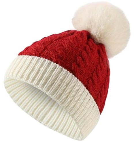 Santa Hat Christmas Hats Baby Winter Knitted Hat,Red and White Knitted Hat,Santa Claus,Kids Pom Pom Beanie,Festive Christmas Holiday Party Supplies(1-5Years)