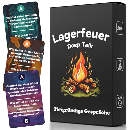 Lagerfeuer Deep Talk Spiel | Kartenspiel mit Gesprächsstoff für tiefgründige Gespräche | Gesellschaftsspiele für Erwachsene | Selbstreflexion Kennenlernspiel für Paare | Achtsamkeit Geschenk Partner