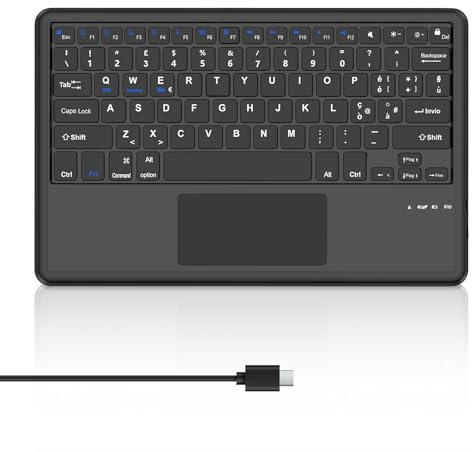 WAVATA Tastiera Bluetooth con Touchpad per iPad Air 13/Pro 12.9, Samsung/Xiaomi/Redmi Pad, Ricaricabile Tastiera Wireless per Tablet iOS/Windows/Android, Ultra Sottile, Layout QWERTY, Nero