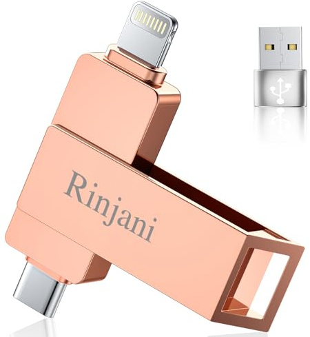 Rinjani USB Stick 128GB für iPhone Apple Zertifizierter, USB C Stick für iPhone 15/16,OTG Android Handy,iPad,Mac,Tablette,PC,(Ohne App)USB 3.0 Speicherstick Foto Stick Externe SSD 3 in 1 MFi Lightning