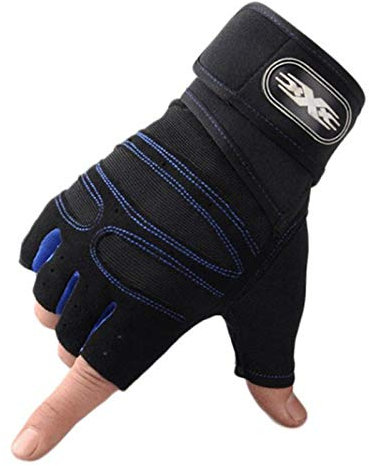 YUZIMEI Fitness-Armband, für Damen und Herren, Workout, Fitness, Halbfinger-Handschuhe, Fitnessstudio, Bodybuilding, Fäustlinge – Dunkelblau