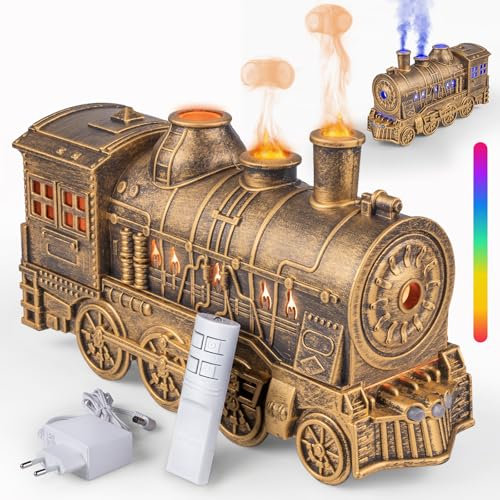 Jeebel Difusor Aroma para Aceites Esenciales - Difusor en Forma de Tren con LED Colores, Control Remoto, Adaptador Corriente - 300ml Mini Humidificador de Vapor para Aromaterapia de Dormitorio Oficina