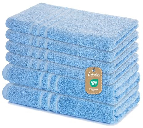 Lavea 6-teiliges Handtuchset aus 100% Baumwolle – Delphinblau, 4 Handtücher 50x100 cm & 2 Duschtücher 70x140 cm – Weich, saugstark & Oeko-TEX Zertifiziert – Flauschiges Badehandtuch Set für Bad