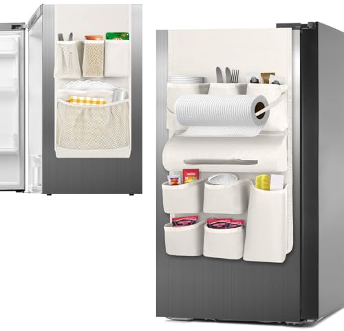 Weysat Mini Fridge Organizer with 14 Pocket for Dorm,Classic,White
