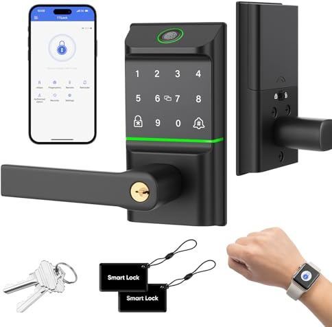 Serratura Intelligente con Maniglia - Apertura con impronta, App, comando vocale, codice, chiave. Chiusura automatica, compatibile con Apple Watch. Installazione facile. Per porte d'ingresso/interne.
