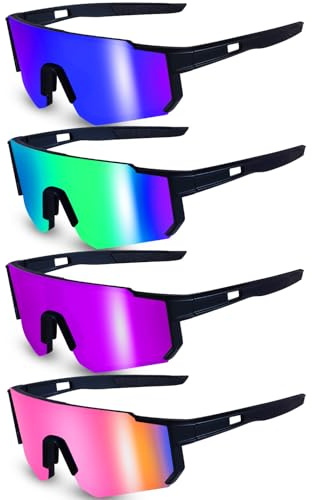 Lot de 4 paires de Lunette de Cyclisme Velo UV 400, Lunettes de Soleil pour Femme Homme, Vélo de course, ski, rave (Cadre Noir)