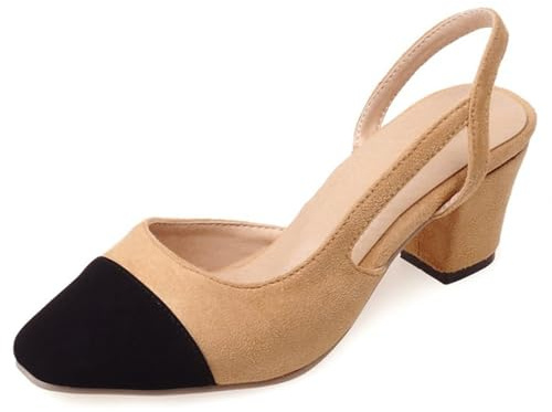 Gicoiz Ufficio Block Scarpe Donna Lavoro Senza Chiusura Scarpe Slingback Estate Comodo Appuntito Pumps Bicolori Formal Apricot-Suede Numero 36.5 EU-37Cn