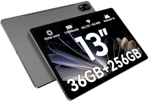 Blackview Android 16 Tablet 13 Zoll MEGA8,36GB RAM+256GB ROM,90Hz 2K FHD Großes Display,Gaming Tablet PC,Octa Core T620,50MP+13MP Dual AI Camera,11000mAh Akuu,4G LTE+5G WiFi/GPS/WideVine L1/Face ID
