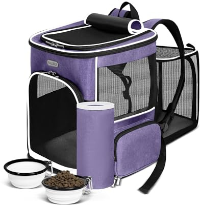BAGLHER Expandable Cat Carrier Backpacks, Retractable Pet Carrier Backpack for Small Dogs & Cats with Breathable Mesh, Travel Bag Up to 18 Lbs for Hiking Camping Outdoor - Purple