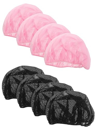 HONITANO Ensemble de 8 Bonnets de Nuit pour Femmes en Polyester Coton, Respirants et Lavables, Protection Cheveux Bouclés pour Sommeil Nocturne, Noir et Rose