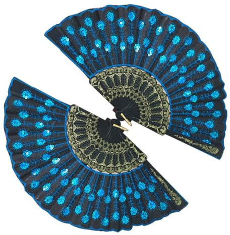 SOIMISS Abanico Plástico Plegable de Lentejuelas para Mujeres Hecho a Mano Portátil Adecuado para Espectáculos y Días Calurosos de Verano