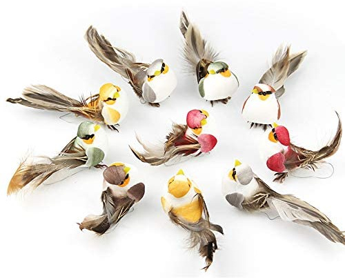 LWINGFLYER 12pcs Artificial Foam Feather Birds Mini Decorative Love Bird Ornaments for Wreaths Craft Christmas Tree Decoration Flower Arrangements 10cm/4inch Clip
