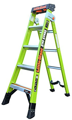 Little Giant 5 Tread King Kombo Industrial Multi-Purpose Ladders, Hi-Viz Green, Fibreglass, EN131, 3 Ladders in 1