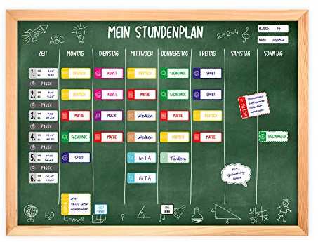 magnetischer Stundenplan Tafel grün mit 90 Magneten und Stift - abwischbar Wochenplaner Schule - ca. 40 x 30 cm