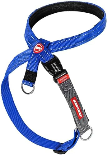 EzyDog Crosscheck - Arnés de Entrenamiento para Perros sin tirones, arnés Reflectante 2 en 1 a Prueba de Escape para Paseos fáciles de controlar (S, Azul)