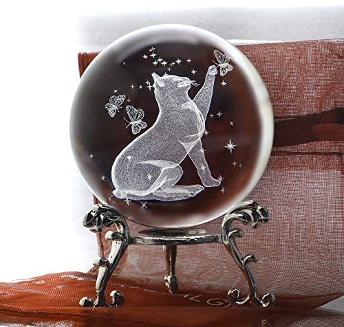 ZEERSHEE 3D Katze Kristallkugel Mit Ständer - Glas Briefbeschwerer, Ornamente Und Figuren - Geschenk Für Katzenliebhaber Und Frauen
