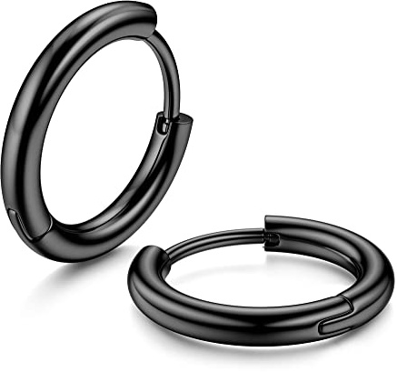 MILACOLATO G23 Titanium Hoop Earrings Implant Grade Hypoallergenic Small Huggie Hoop Earrings Hinged Sleeper Cartilage Earrings for Women Men Black 10mm