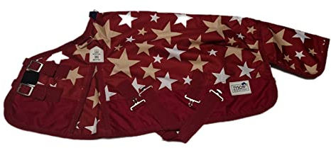 Regendecke Winterdecke Outdoor Decke Weidedecke 65 70 75 80 85 90 95 100 Weinrot Sterne 0 oder 200 Gramm Minishetty Minipony Mini Shetty Welsh Fleece Lining Thermodecke (200 Gramm Füllung, 90 cm)