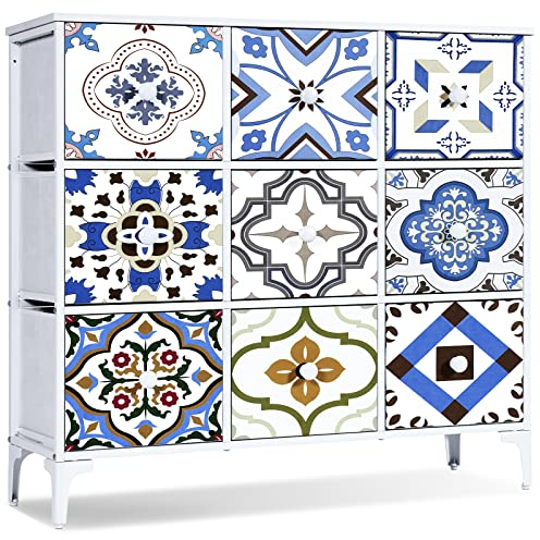 LYNCOHOME Kommode für Schlafzimmer, 9 Schubladen, Kommode mit tiefen und großen Schubladen, Stoffschubladen, einfach zu montieren, für Schlafzimmer, Kinderzimmer, Wohnzimmer, Schrank