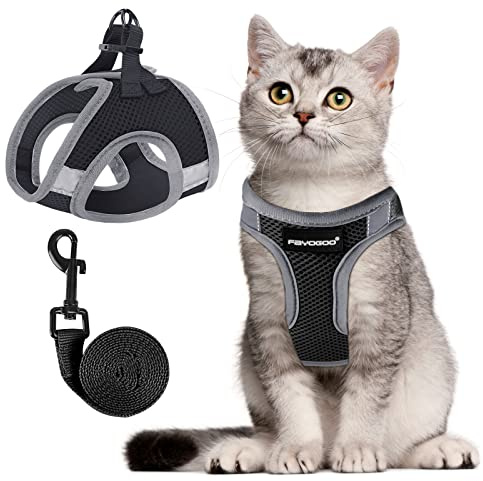 FAYOGOO Cat Harness and Lead Set Escape Proof Medium Cat UK Walking with Leash Adjustable Soft Velcro Secure Easy Step In Outdoor Garden