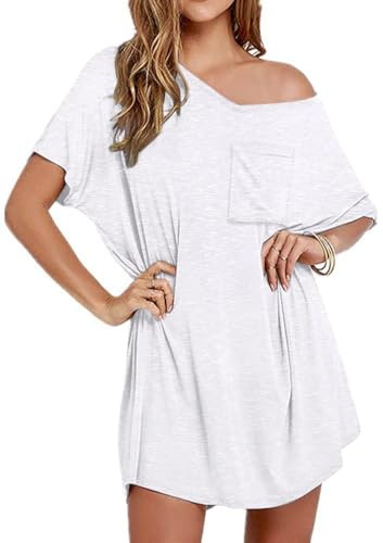 Ekouaer Womens Tshirt Nightgown Cotton V Neck Sleepshirts Comfy Casual Nightshirt for Women, White, 3X-Large