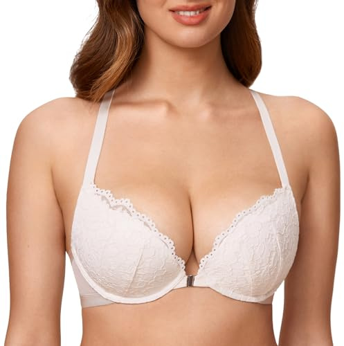 DOBREVA Front Fastening Push Up Bra Underwire | Floral Lace, Racerback, Padded, Plunge, Supportive, For Women