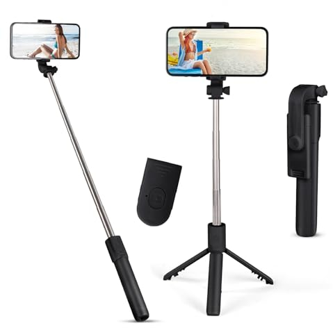 flintronic Selfie Stick Tripod, Stable Tripod with Wireless Bluetooth Remote Control,67CM Extendable Portable Aluminum Selfie Stick Compatible for ios and Android, Cameras