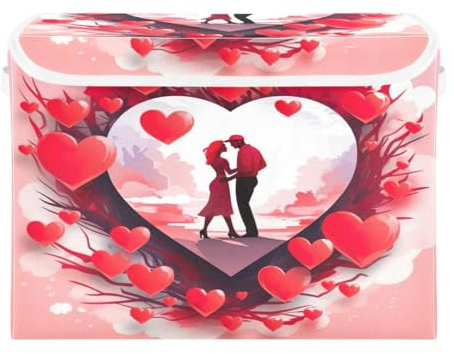 JUMBEAR Contenitori pieghevoli per San Valentino, coppie, con coperchio, in tessuto, per camera da letto, ufficio