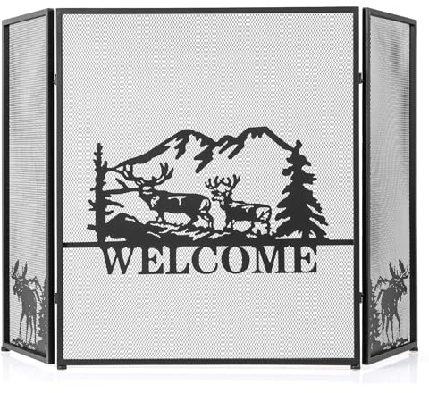 LIFEZEAL Griglia di protezione antincendio pieghevole in metallo, 3 pezzi, 132 x 79 cm, copertura parascintille per camino aperto, pannelli in ferro battuto, colore nero