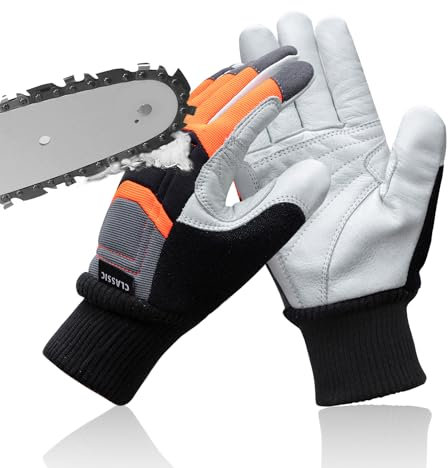 YARDMARIS Chainsaw Gloves, 12-Layers of Protection on Left Hand, Safety Forestry Work Gloves, ANTI-CUT Leather Chainsaw Gloves Class 1 - S to XL
