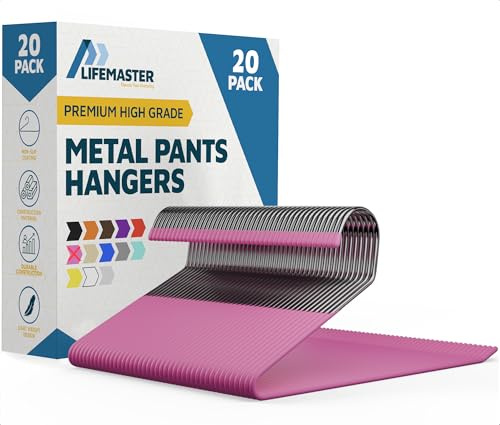 Lifemaster Set di 20 grucce in metallo per pantaloni, eleganti, antiscivolo, salvaspazio, per pantaloni, coperte e jeans, con estremità aperta, design elegante, rosa
