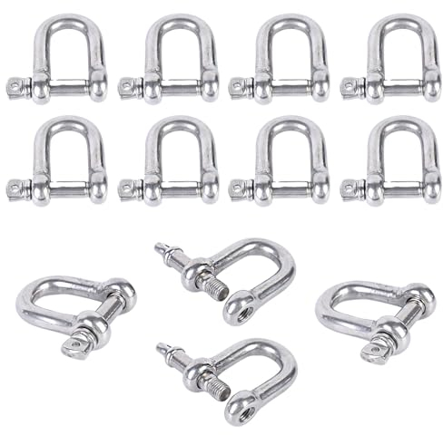 Gativs Grilletes en Forma de D 12 Piezas Tornillo Giratorio Eslinga Clip de Grillete D grillete 5mm Grilletes de Carga de M5 Grillete de Cerradura para Construcción Pesada (Plateado)