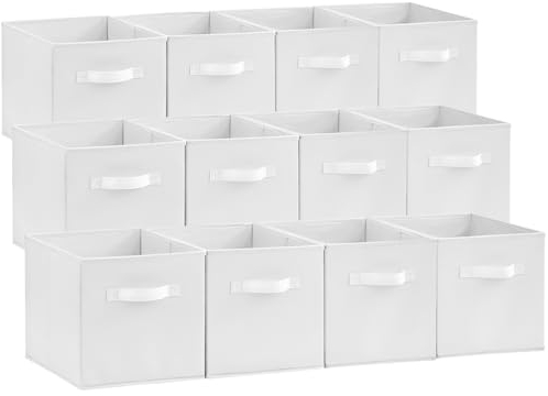 Lifewit 12 Stück Aufbewahrungswürfel, Aufbewahrungsbox aus Stoff, Ordnungsboxen aus Vliesstoff mit Griff für Würfelregal, Faltbox, Kleideraufbewahrung, Ordnungsboxen, 26,5 X 26,5 X 28 cm, Weiß