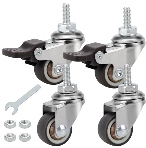 25mm Möbelrollen klein, 4 Stück M6 Lenkrollen für Möbel, Lenkrollen Rollen, Lenkrollen Rollen mit Bremse, 360° Drehbar Leise Lenkrollen mit Bremse Gummirollen mit Gewinde für Innen Außen Möbel