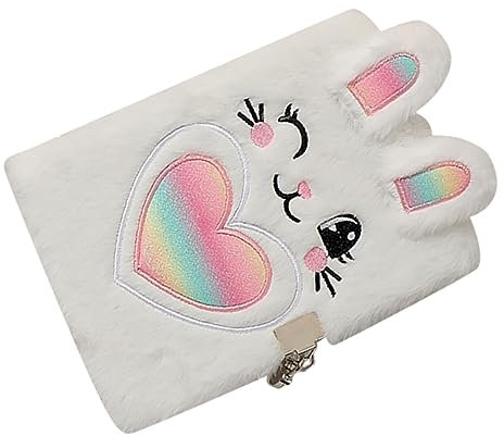 Gogogmee Plush Cover Notebook for Girls Lock and Key Diary Girls Notebook Fluffy Cover Journal