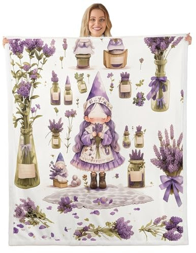 Homemissing Christmas Sherpa Blanket Queen 90x90Inch Lilac Fleece Throw Blanket for Bed Sofa Couch Violet Plush Blanket Cute Fuzzy Blanket