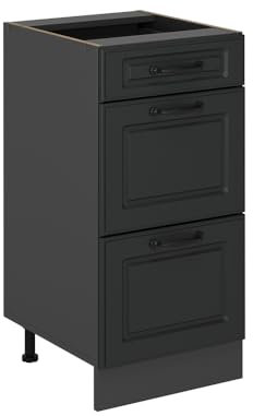 Vicco Küchenunterschrank R-Line, Anthrazit Landhaus, 40 cm mit Schubladen, ohne Arbeitsplatte