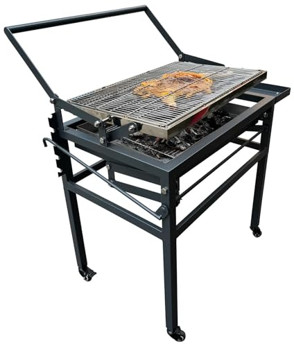 Barbecue portable avec fonction rotative à 360°, roues pour une mobilité facile, grille en acier inoxydable et plateau réglable, idéal pour le camping, les pique-niques et les rassemblements en plein